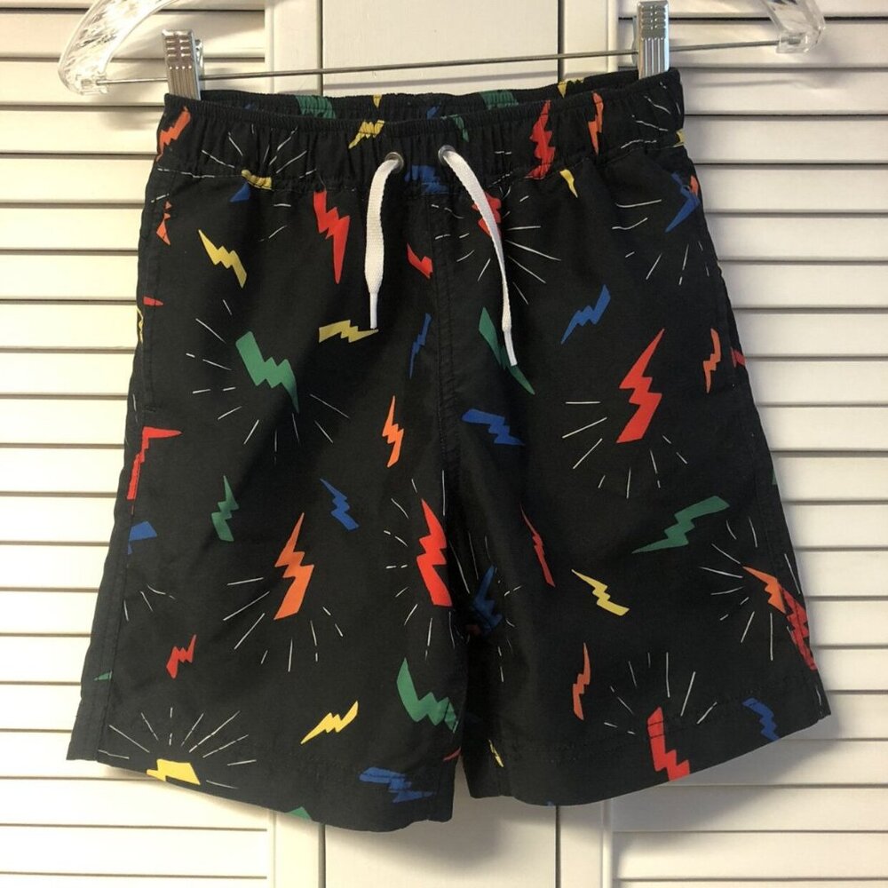 Hanna Andersson Size 130 8 Black Lightning Bolt Swim Trunks